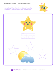 Trace and color shapes - Star | Math Worksheet