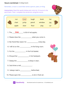 Using nouns - Bear | Grammar Worksheet