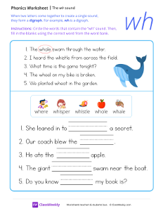 Digraph sounds - The 'wh' sound | Reading & Writing Worksheet