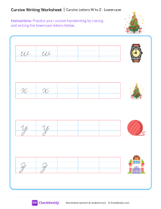 Cursive Letters W to Z - Lowecase | Reading & Writing Worksheet