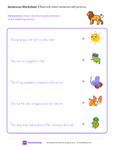 Read & Match Sentences - Lion | Reading & Writing Worksheet