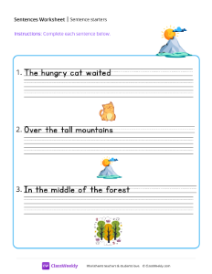 Sentence starters - Mountain | Reading & Writing Worksheet