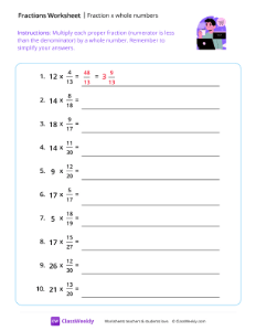 Fraction x Whole Numbers - Shopping | Math Worksheet