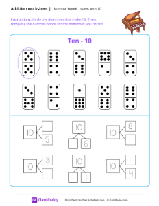 Number bonds (sums with 10) - Piano | Math Worksheet