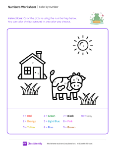 Color by Number (Cow) - Frog Life | Math Worksheet