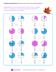 Comparing fractions - Red leaf | Math Worksheet