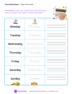 Days of the week - Calendar | Math Worksheet