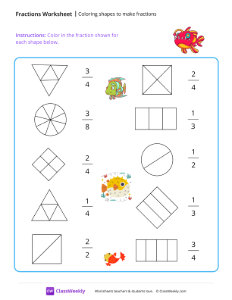 Coloring shapes to make fractions - Fish | Math Worksheet