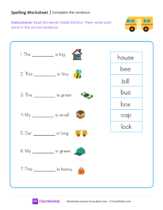 Complete The Sentence - Yellow Bus | Reading & Writing Worksheet