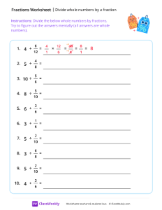 Divide Whole Numbers By a Fraction - Big Sale | Math Worksheet