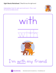 Read & trace the sight word - With | Reading & Writing Worksheet