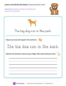 Spacing between words - Big Dog | Reading & Writing Worksheet