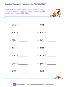 Mixed rounding (10s, 100s, 1,000s) - Cat | Math Worksheet