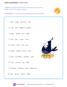 Action Verbs - Bird | Grammar Worksheet