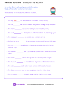 Relative pronouns (that, which) - Train | Grammar Worksheet