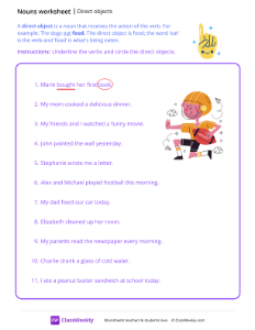 Direct Objects - Happy Finger | Grammar Worksheet