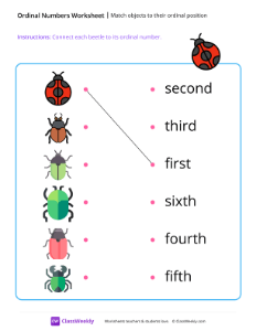 Match objects to their ordinal position - Beetle | Math Worksheet