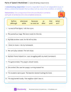 Subordinating conjunctions - Packed | Grammar Worksheet