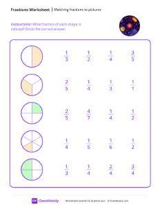 Matching Fractions to Pictures - Space | Math Worksheet