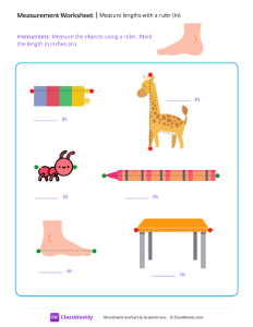 Measure lengths with a ruler (in) - foot | Math Worksheet