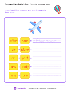 Write the compound words - Hot Air Balloon | Reading & Writing Worksheet