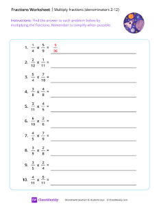 Multiply Fractions (Denominators 2-12) - Spaceship | Math Worksheet