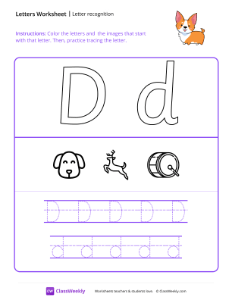 Letter Recognition (D) - Dog | Reading & Writing Worksheet