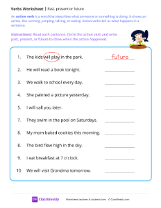 Past, present or future - Explore | Grammar Worksheet