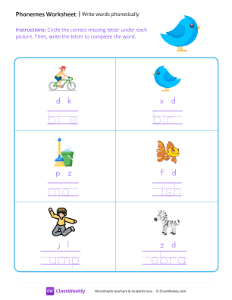 Write Words Phonetically - Bird | Reading & Writing Worksheet