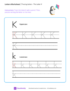 Tracing Letters - The Letter K | Reading & Writing Worksheet