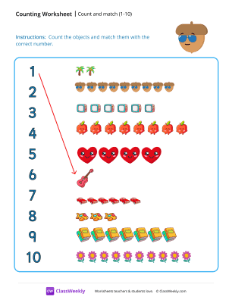 Count and Match (1-10) - Cool Nut | Math Worksheet