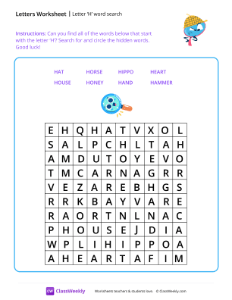 Letter H word search - Wondering | Reading & Writing Worksheet