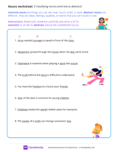 Classifying nouns (concrete vs abstract) - Happy | Grammar Worksheet