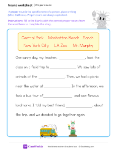 Using Proper nouns - NYC | Grammar Worksheet