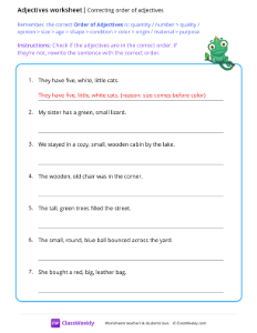 Correcting order of adjectives - Lizard | Grammar Worksheet