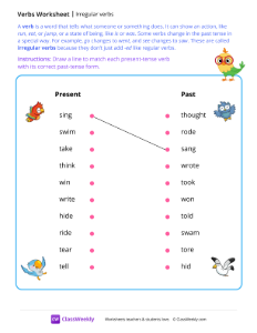 Irregular verbs - Birds | Grammar Worksheet