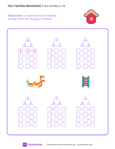 Fact Families (1-10) - Bird House | Math Worksheet