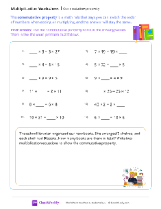 Commutative property - Books | Math Worksheet