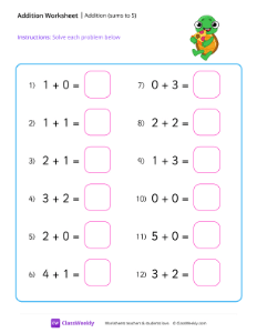 Adding within 5 - Turtle | Math Worksheet