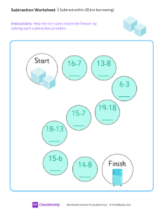 Subtract within 20 (no borrowing) - Ice | Math Worksheet