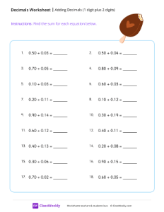 Adding Decimals (1 digit plus 2 digits) - Ice cream | Math Worksheet