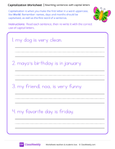 worksheet-Rewriting-Sentences-with-Capital-Letters---Friendly-Butterfly