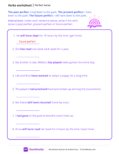 Perfect Tenses - Book Rainbow | Grammar Worksheet