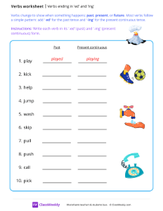 Verbs ending in 'ed' and 'ing' - Volcano | Grammar Worksheet