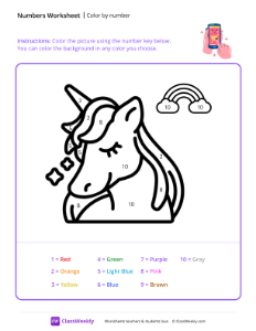 Color by Number (Unicorn) - Smart Phone | Math Worksheet