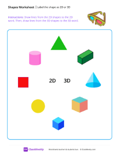 Label the shape as 2D or 3D - Glasses | Math Worksheet