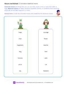 Concrete vs abstract nouns - Statue | Grammar Worksheet