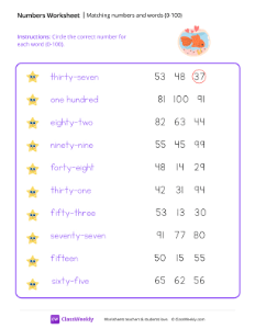 Numbers and Words (0-100) - Fish Love | Math Worksheet