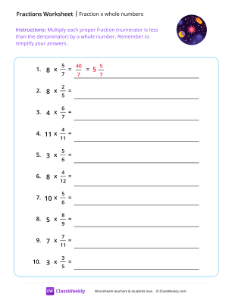 Fraction x Whole Numbers - Universe | Math Worksheet