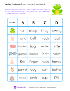 worksheet-Circle-the-correctly-spelled-word---Frog